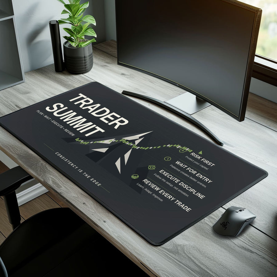 Trader Summit minimalist desk mat for financial workstations