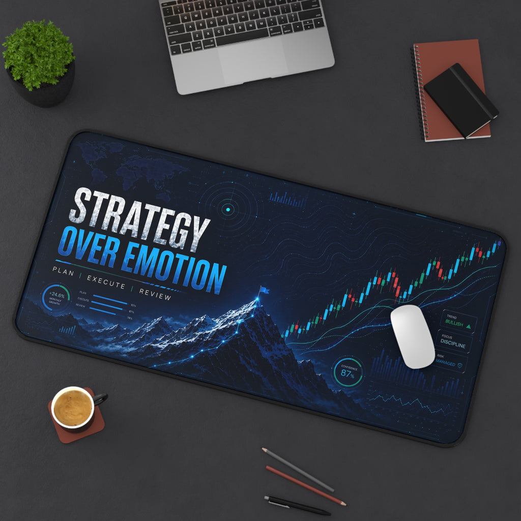 Strategy Over Emotion Desk Mat