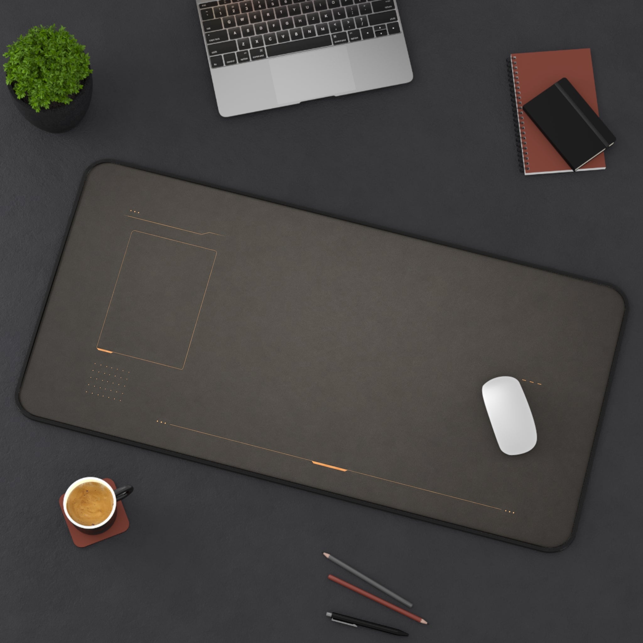 Executive Workfield 32 x 16 desk mat with keyboard and mouse on an office workstation