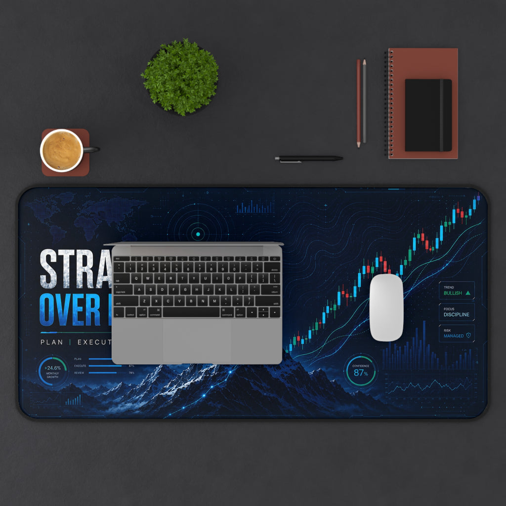 Strategy Over Emotion Desk Mat