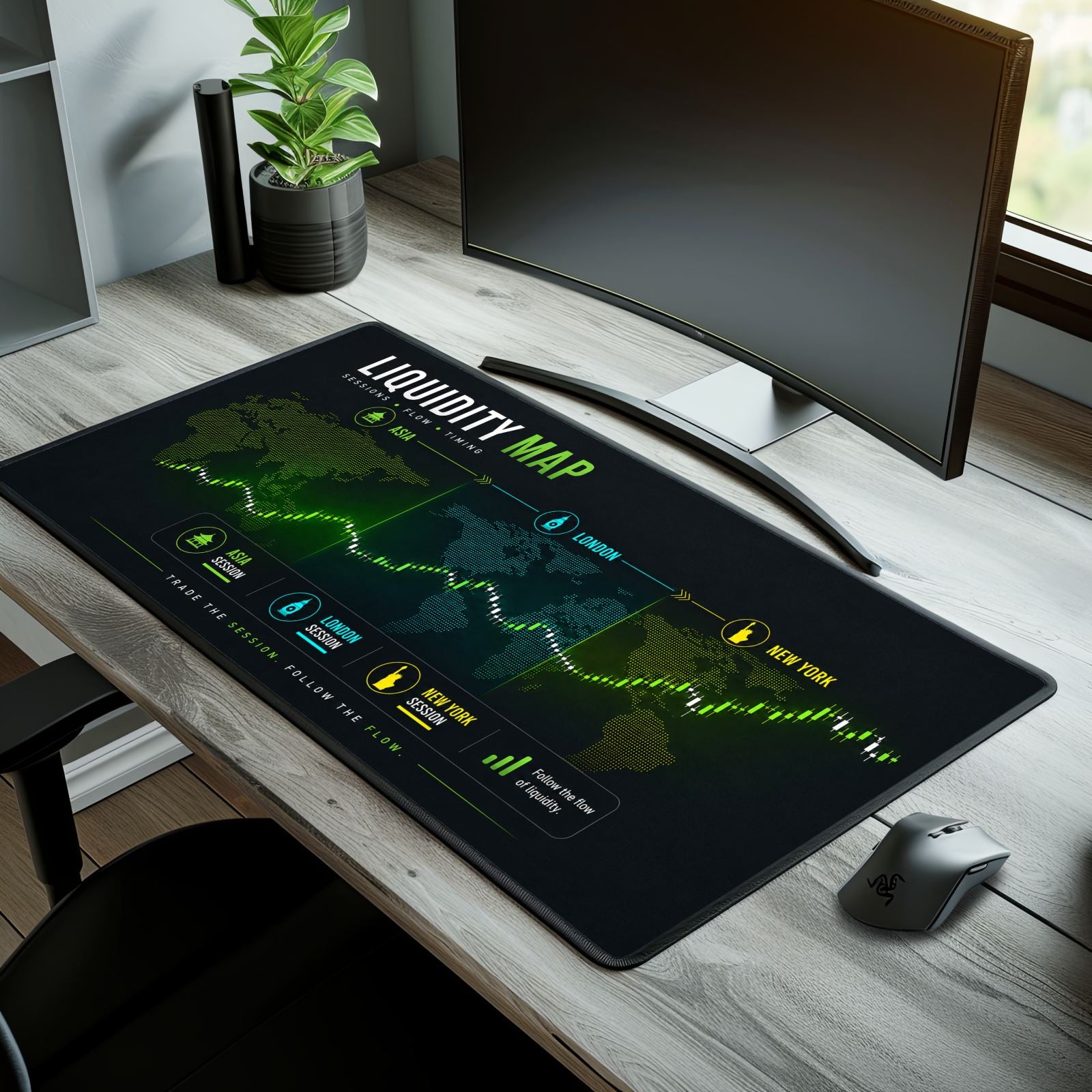 CommandMat Liquidity Map 32 x 16 trading desk mat for traders and office setups